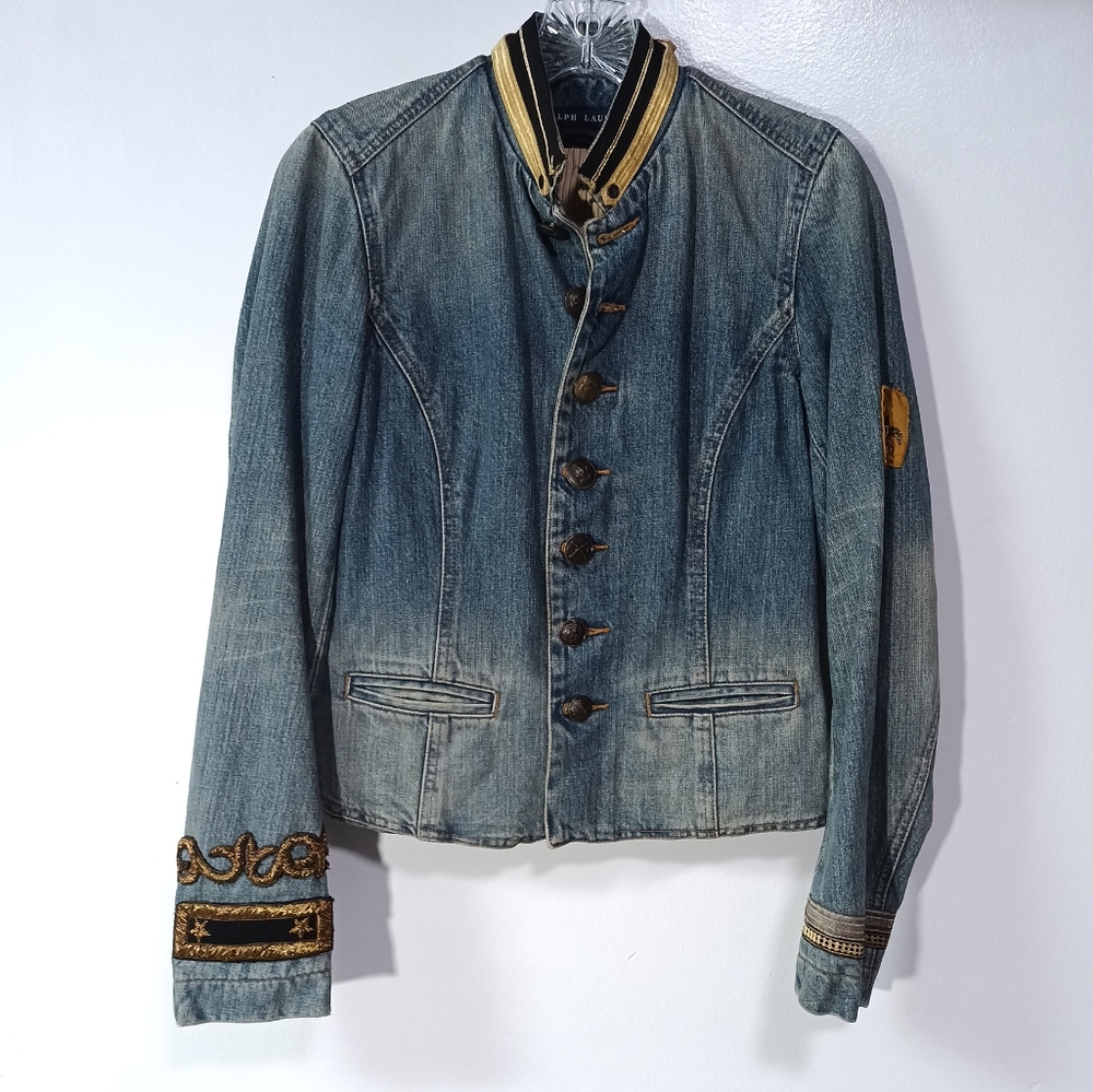 Ralph Lauren Vintage Military Denim Jean Jacket Steampunk Style size 6